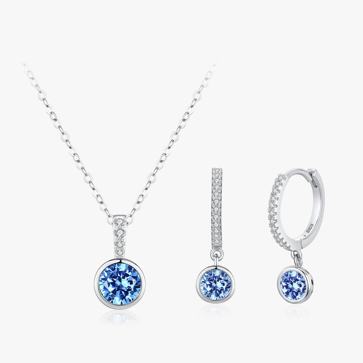 Ailmay 925 Sterling Silver Elegant Blue Zirconia Jewelry Set Luxury Necklace & Hoop Earrings For Women Romantic Wedding Jewelry