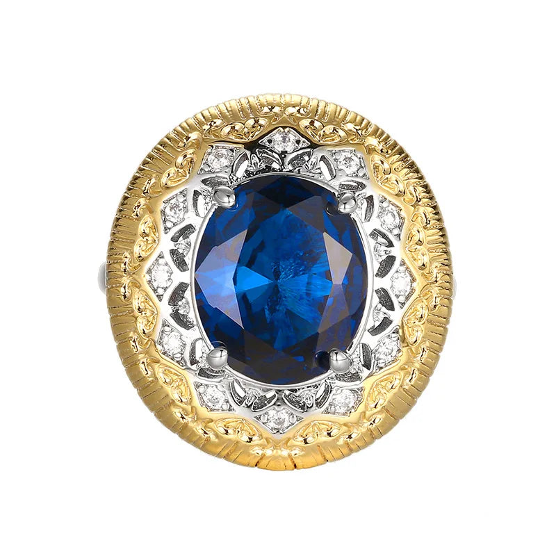 REDheart Brass Inlaid Zircon Plated Two-Color Movable Opening Ring Simulation Blue Pointed Crystal Flower Shape Pendant Necklace Trendy