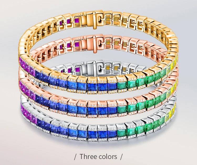 ArtistA Women High Quality Multi Color Gemstone Bracelet Jewelry 925 Sterling Silver Rainbow Lab Grown Sapphire Tennis Chain