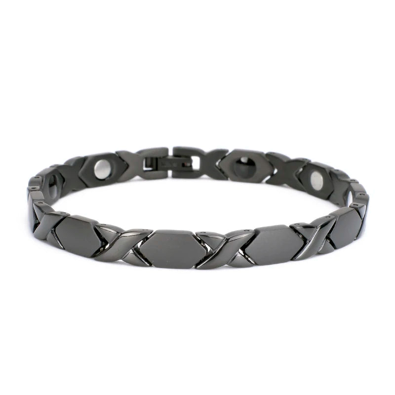 Pure Titanium Steel Magnetic Therapy Silver Energy Bracelet with Far Infrared Negative Ions for Gift Wedding Anniversary Party