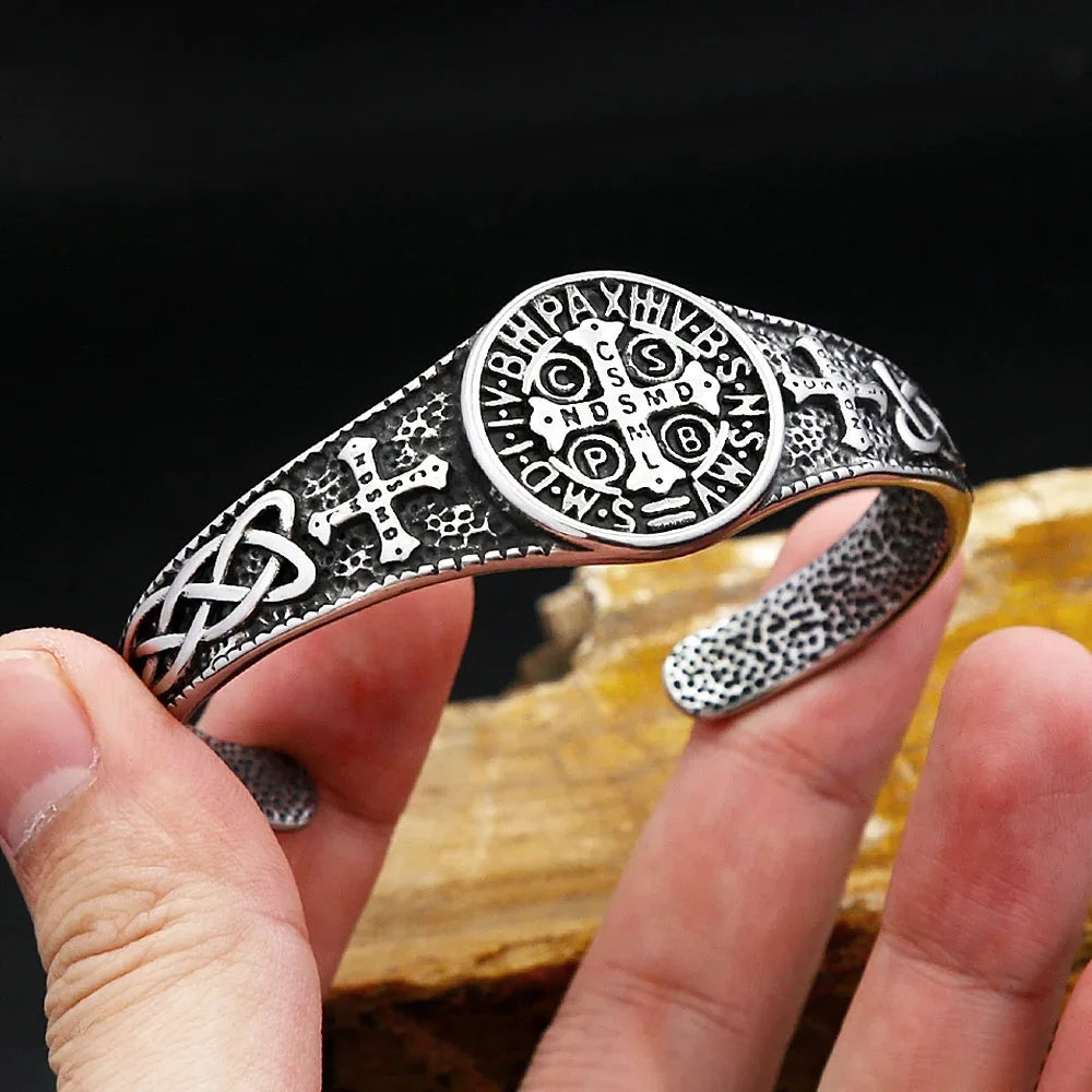REBEL VIKING Valknut Celtic Knot Rune Cuff Bangle – Stainless Steel
