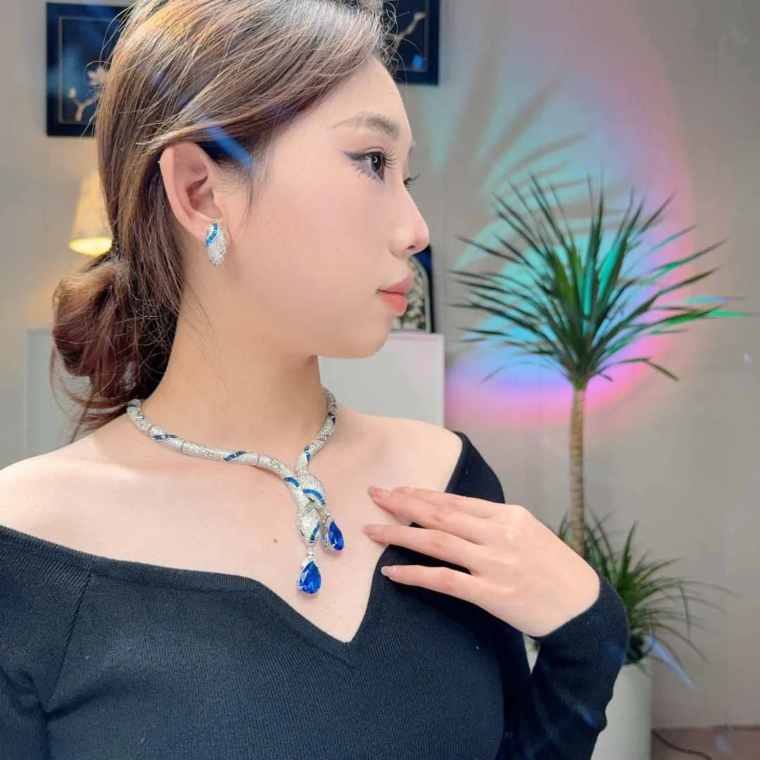 Luxury Brand Snake Design Chocker Necklace Earrings Bridal Jewelry Sets for Party and Wedding Customize Jewelry for Women
