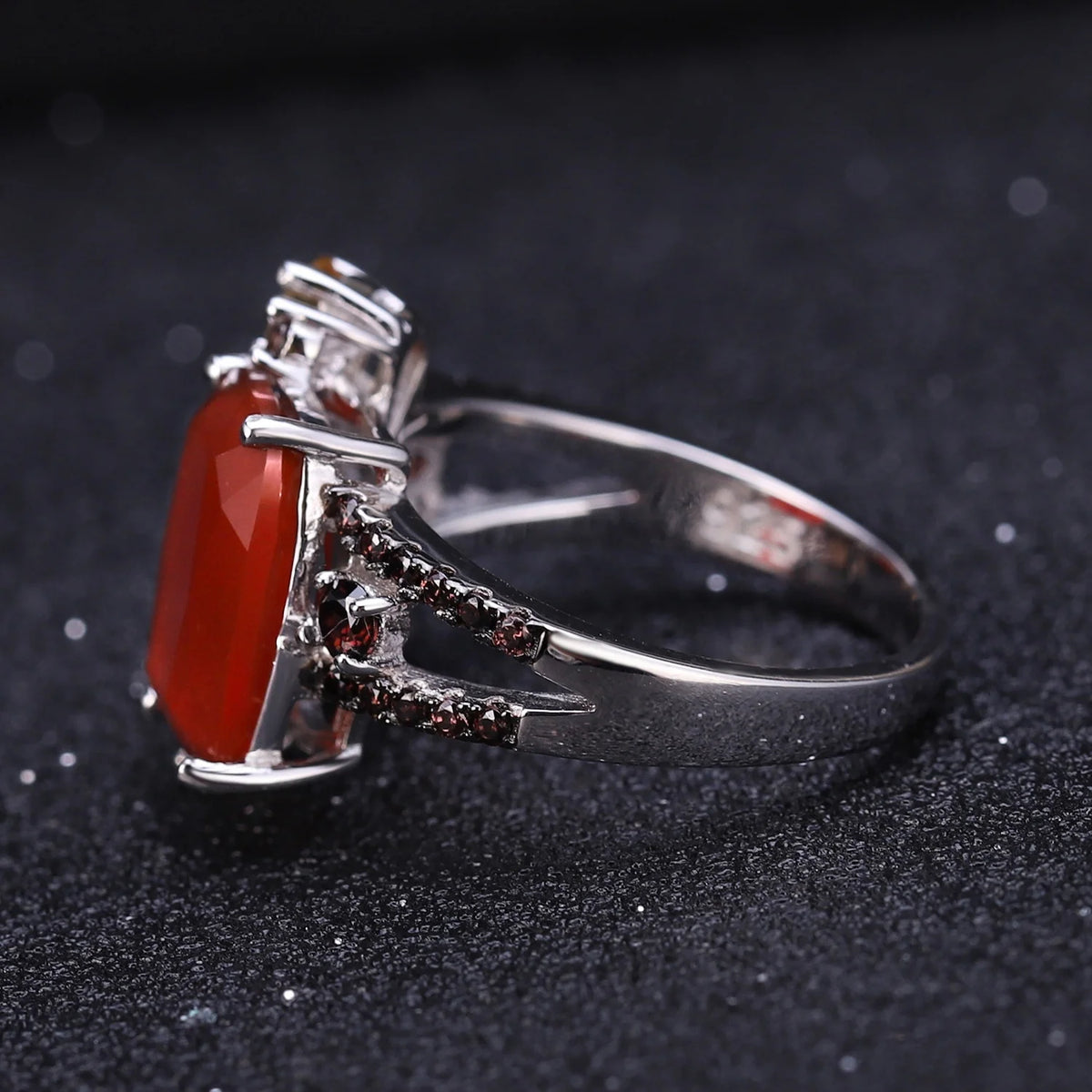 ArtistA C7644 Abiding Classic Beautiful Multiple Gemstone Natural Red Agate Smoky Quartz Citrine Cluster Setting 925 Silver Jewelry Set