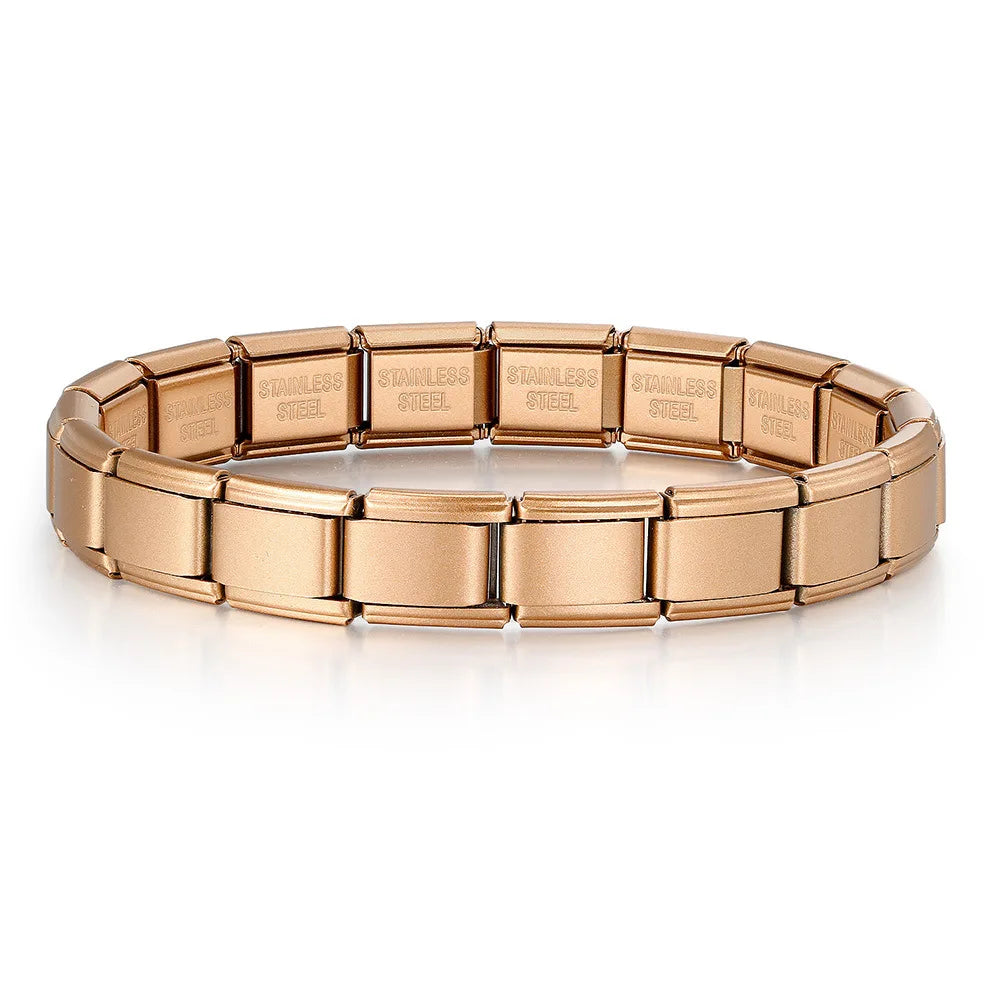 REBEL FASHIONISTA LAMOON Simple Colorful Width 9mm Elastic Link Chain Stainless Steel Bangle on Hand Jewelry DIY Making Italian Charm Bracelet
