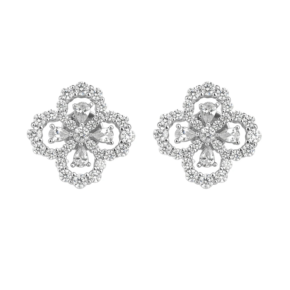 MUSHAN Jewelry Factory 925 Sterling Silver Four Leaf Clover Stud Earrings  Women Light Luxury and High End Jewelry