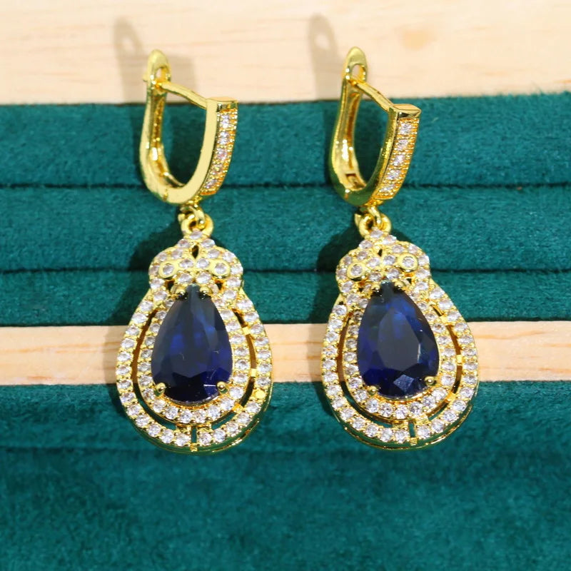 XOTICA Blue Zircon Jewelry Set for Women Gold Color Earrings Necklace Pendant Ring for Party Wedding Great Birthday Gifts for Friends