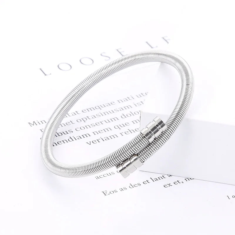 REBEL Unisex Gold/Silver/Black Stainless Steel Flexible Open Bangle Bracelet