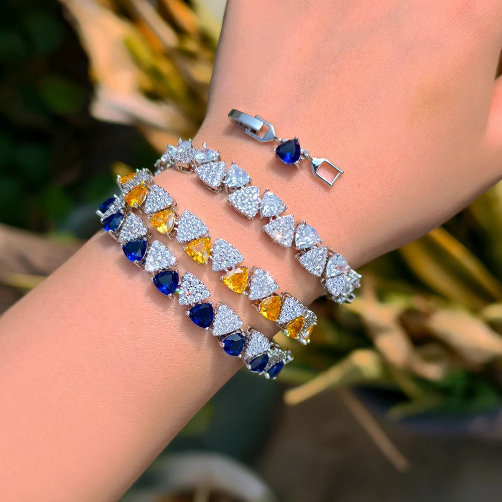 S&S CZ Trillion Cut Tennis Bracelet – Silver Plated – 5 Colours – Collection