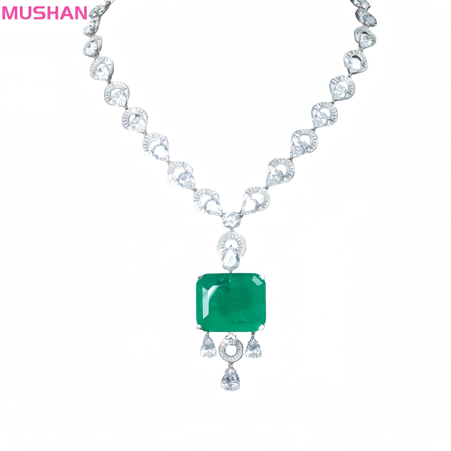 MUSHAN Jewelry Factory High Carbon Diamond and Musa Green Stone Pendant Necklace 925 Sterling Silver Jewelry Necklaces for Women