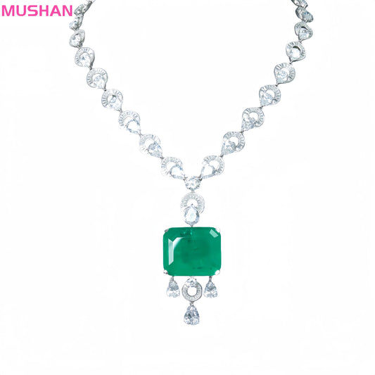 MUSHAN Jewelry Factory High Carbon Diamond and Musa Green Stone Pendant Necklace 925 Sterling Silver Jewelry Necklaces for Women