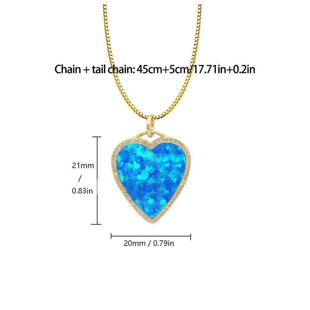 Classic Opal Love Heart Pendant Necklace Copper  Daily Fashion Jewelry for Her Aobao