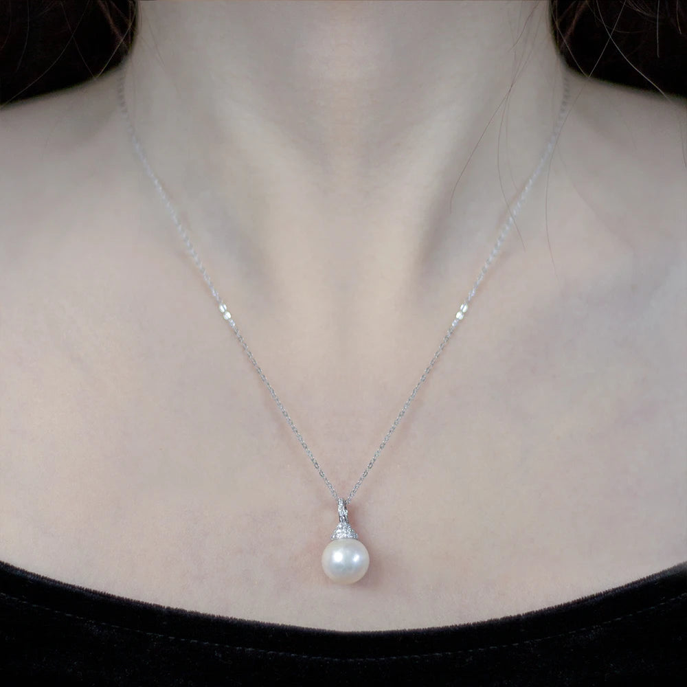 Akoya Pearl 9-10MM Jewelry Necklace AAAAA Natural Seawater Round Pearl 925 Silver Zircon Jewelry Fashion Necklace