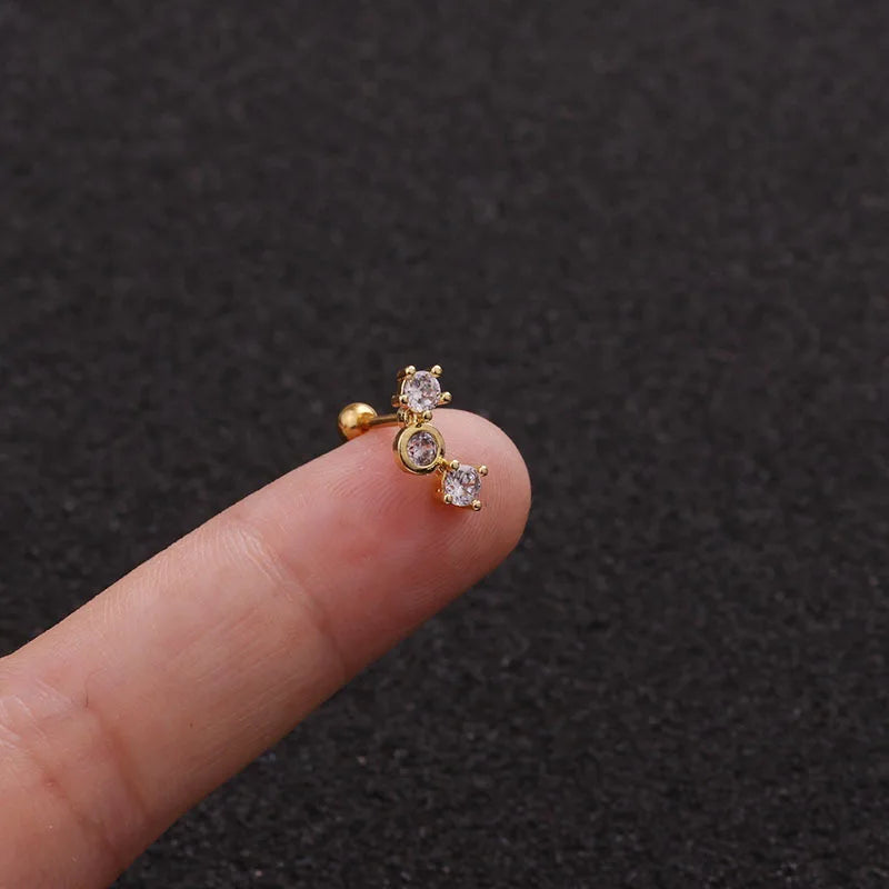 S&S 18K Gold Plated Zircon Stud Earrings | Stainless Steel Ear Bone Nail | S&S Collection