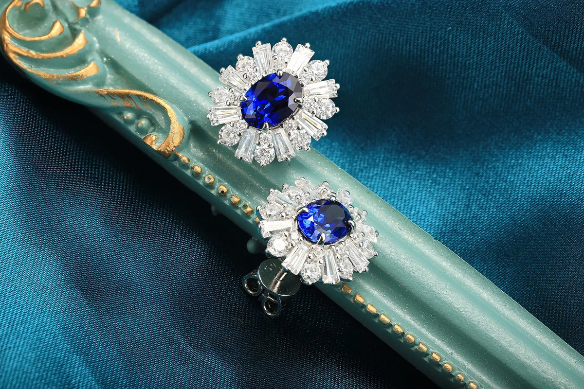 Gemfiori Anster High Quality S925 Lab Grown Sapphire Earring Stud Dainty Gemstone Stud Earrings for Women Daily Wear Gift