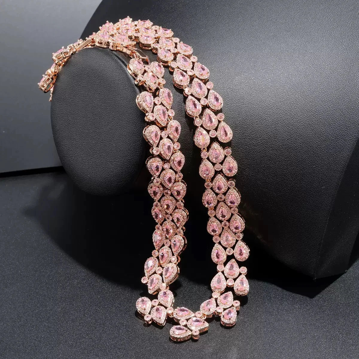Bella Viva Elegant Pink Teardrop Cubic Zirconia Necklace & Bracelet and Earring 3pcs Jewelry Sets, for Wedding & Formal Events