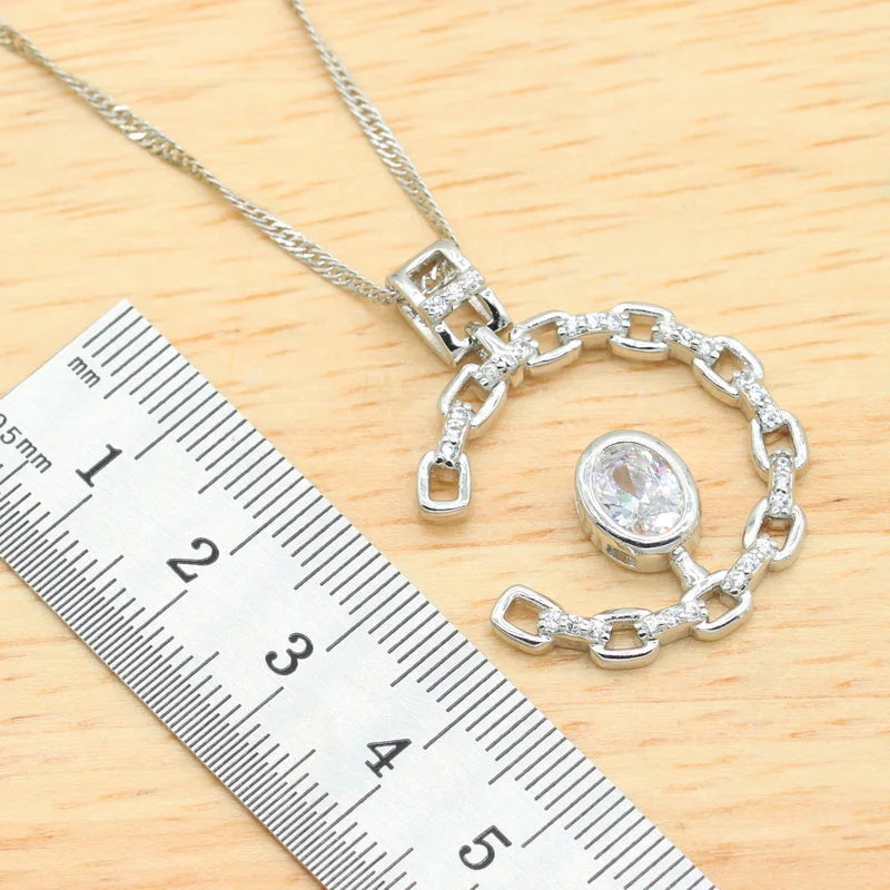 XOTICA Geometric White Zircon 925 Silver Accessories Jewelry Gift Set for Women Includes Stud Earrings Pendant Ring Gift Box Weddings