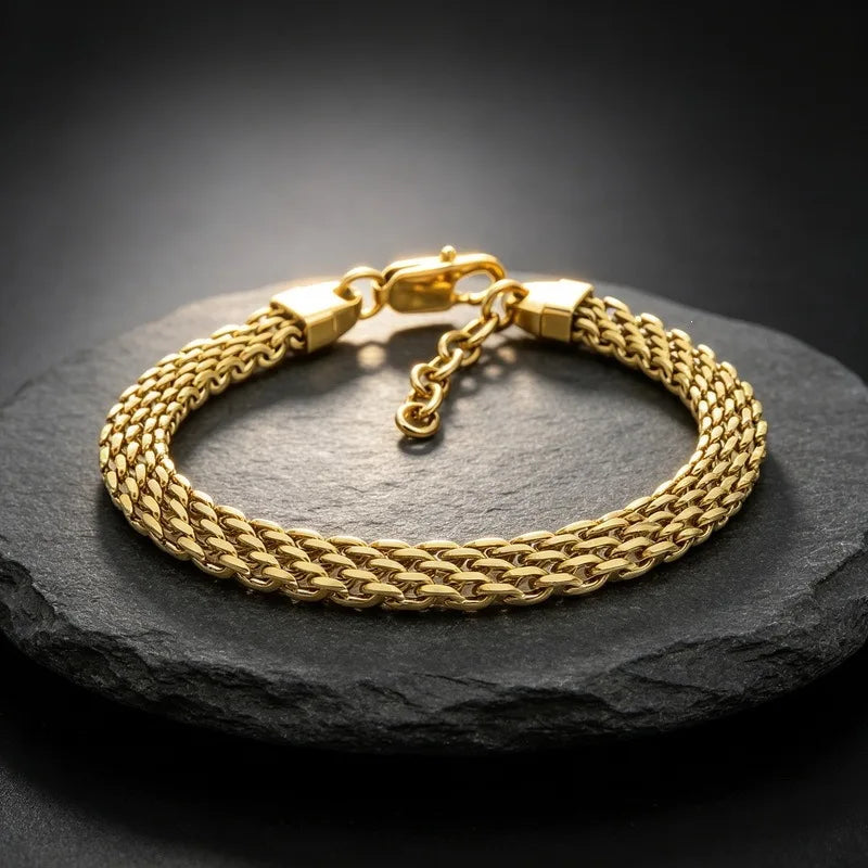 Kalen Fashion Mesh Chain Bracelet Trendy Versatile Facet Woven Chain with Extension Chain Stainless Steel Unisex Hand Jewelry