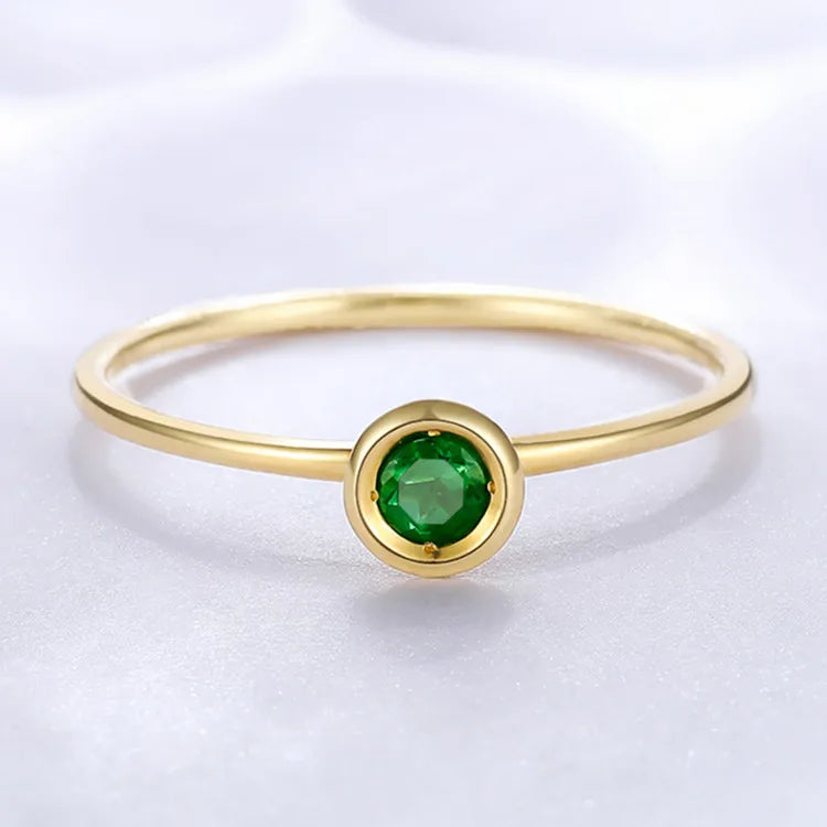 Gemfiori Messi Jewelry Classic Chic Emerald Stone Solitary 14k 18k Yellow Gold Ring for Women