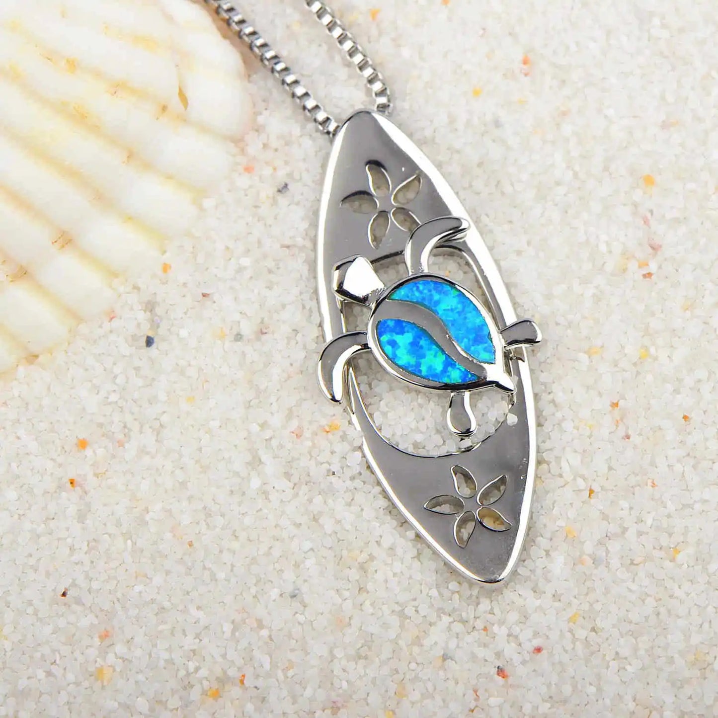 European American Fashion Blue Opal Necklace Surfboard Turtle Pendant Women's Trendy Jewelry Wholesale