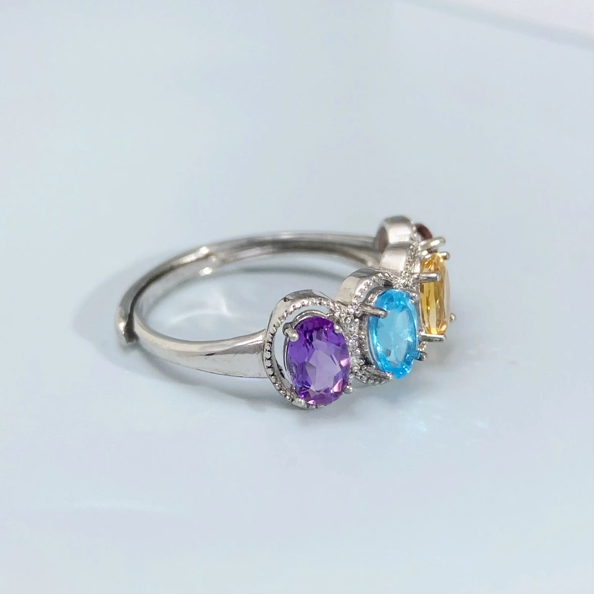 Gioiellieri Real Natural Gemstone Ring with S925 Sterling Silver Multi Color Amethyst Garnet Topaz Peridot Citrine Fine Jewelry for Women