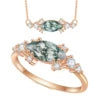 ArtistA Abiding Delicate Summer Jewelry 925 Silver Cubic Zirconia Decoration Natural Green Moss Agate Marquise Cut Ring Necklace Set