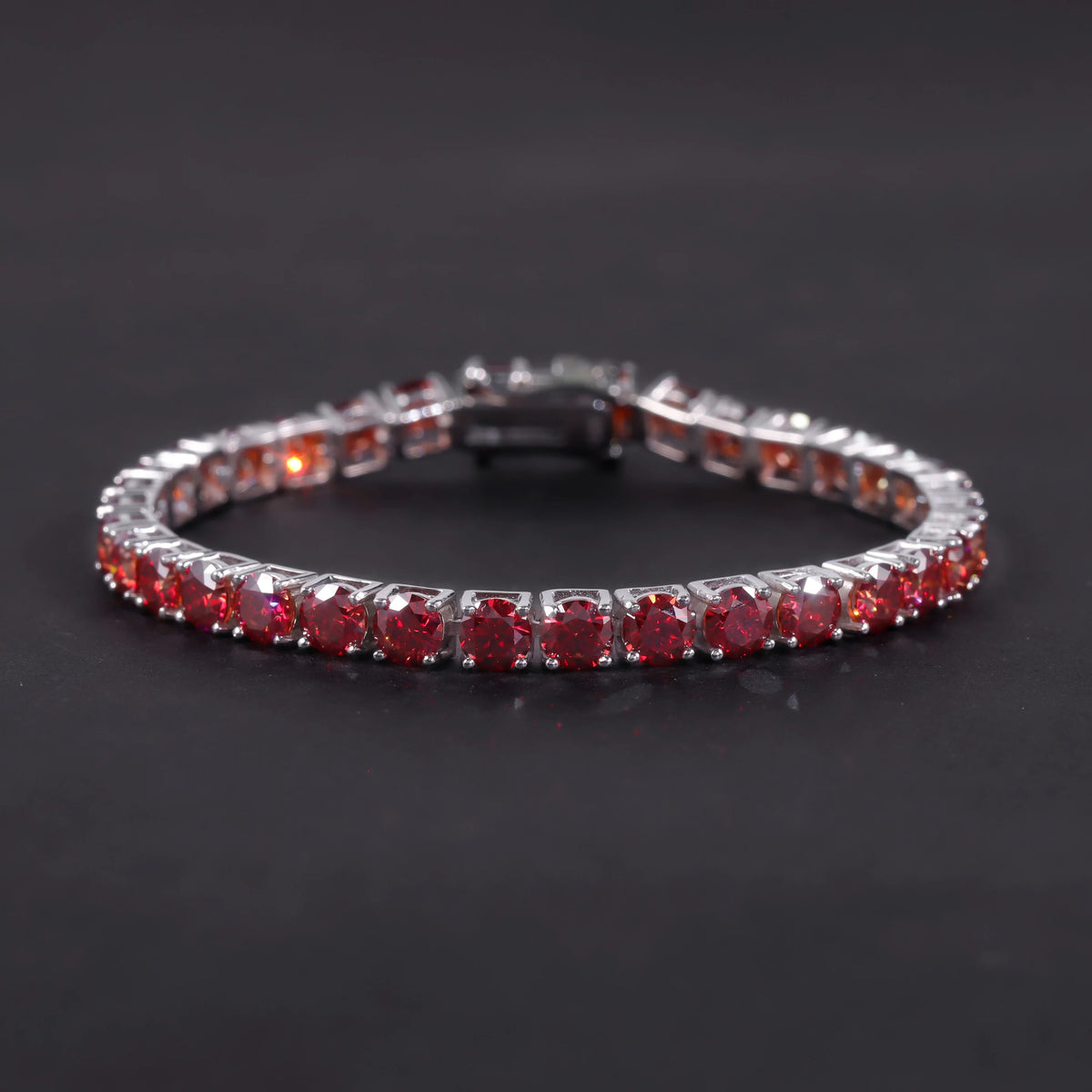 Gemfiori Abiding Colored Moissanite 3mm 4mm 5mm 925 Sterling Silver Tennis Bracelet 4MM 7IN Moissanite Tennis Bracelet in Stock