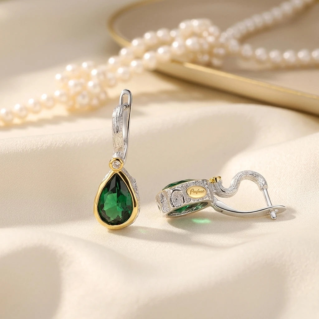 Handmade Synthetic Green Spinel Stone 925 Sterling Silver Earrings