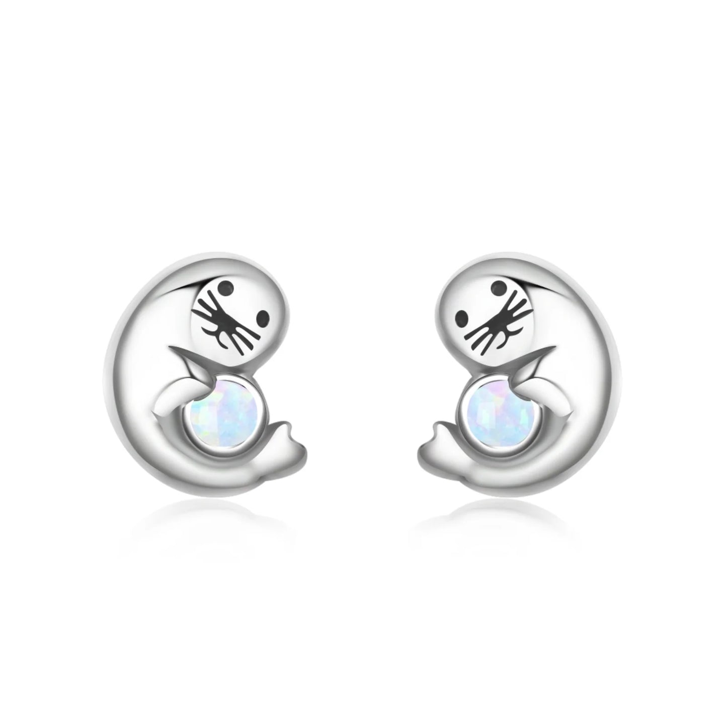 Aobao Silver Plated Brass Opal Christian Animal Stud Earrings Bohemian Style Women's Gift