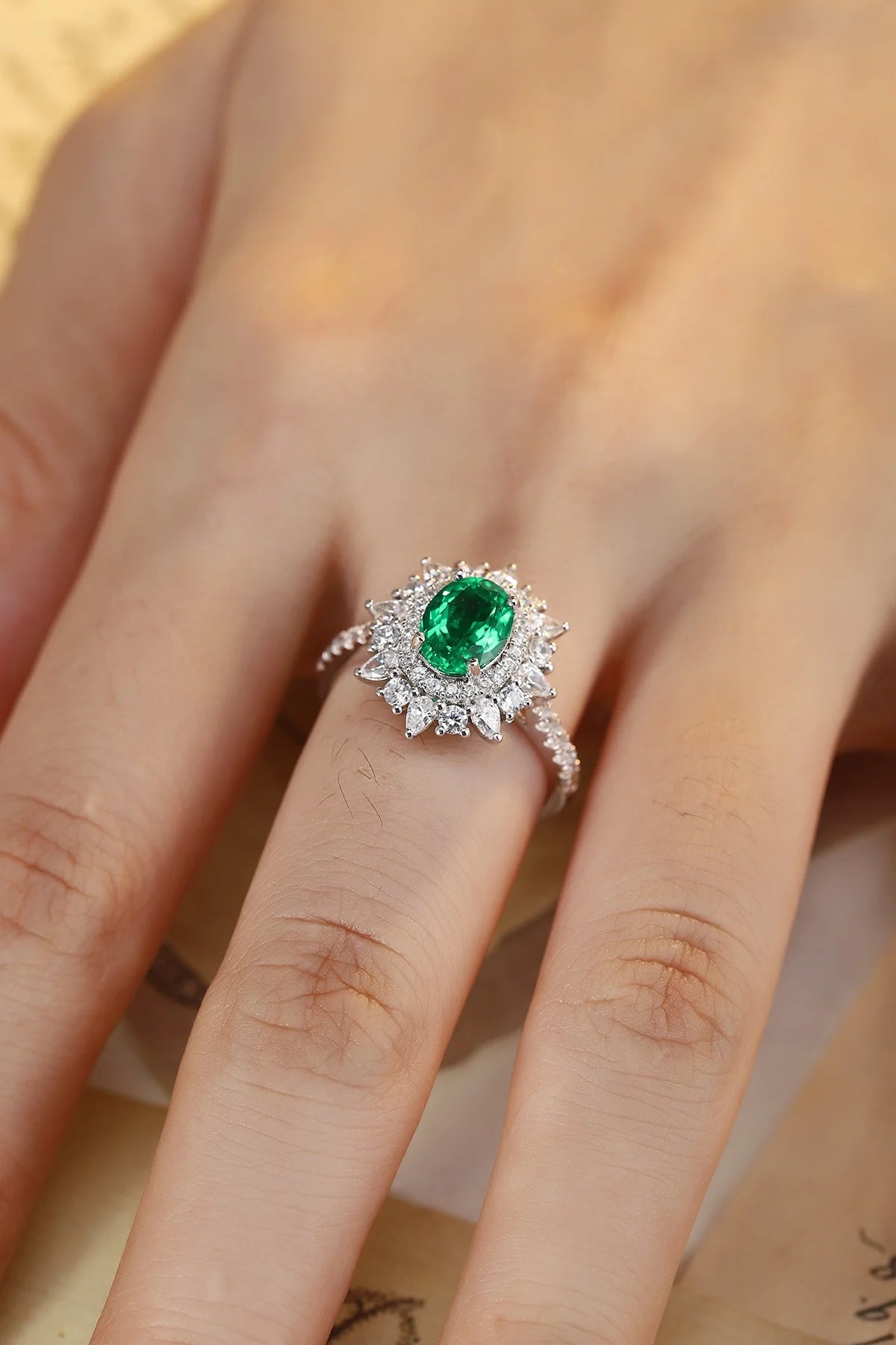 Gemfiori Zhanhao Jewelry S925 Silver Lab Grown Emerald Vintage Custom Engagement Gift Ring Necklace Earrings Ladies' Bridal Jewelry
