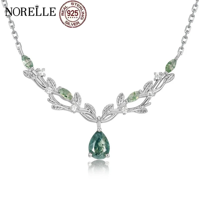 REDheart Norelle Factory Pear-shaped Green Moss Pendant Fashion Jewelry S925 Sterling Silver Necklace for Women