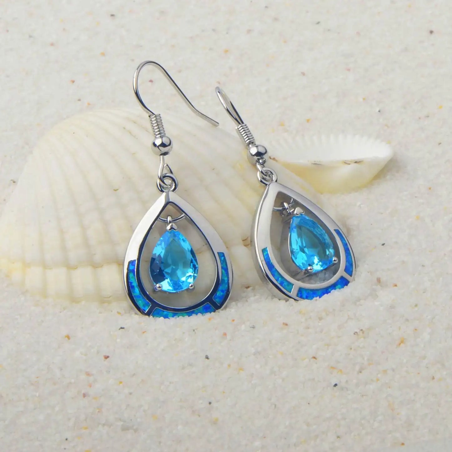 Gilded Teardrop Opal Drop Earrings - Iridescent Multi-Color Opal Inlaid | Retro-Chic Jewelry Bulk Gifts