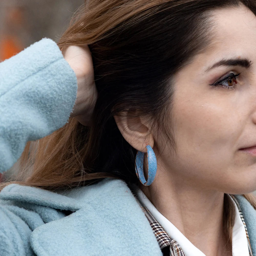 S&S Turkish-Inspired Light Blue CZ Large Hoop Earrings – 18K Champagne Gold Plated – Collection