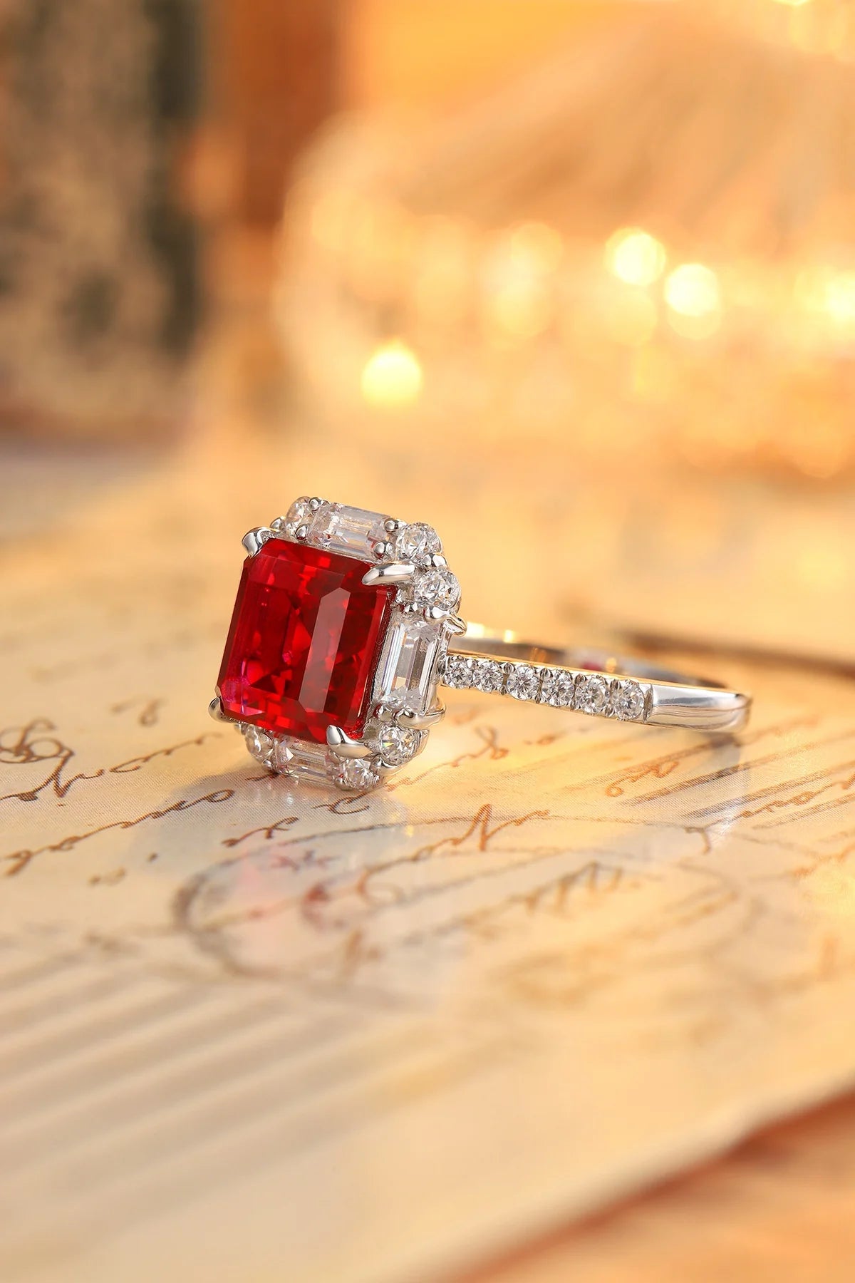 Gemfiori S925 Silver Cultivated Ruby Ring Main Stone: 3.54CT Side Stones: 0.5CT Weight: 3.73g