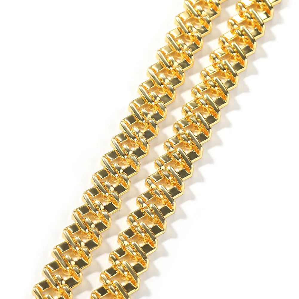 BiG-BOSS Men's Simple Geometric 12mm Crystal Rhinestone Link Chain Necklace and Bracelet Hip Hop Style Zinc Alloy Jewelry