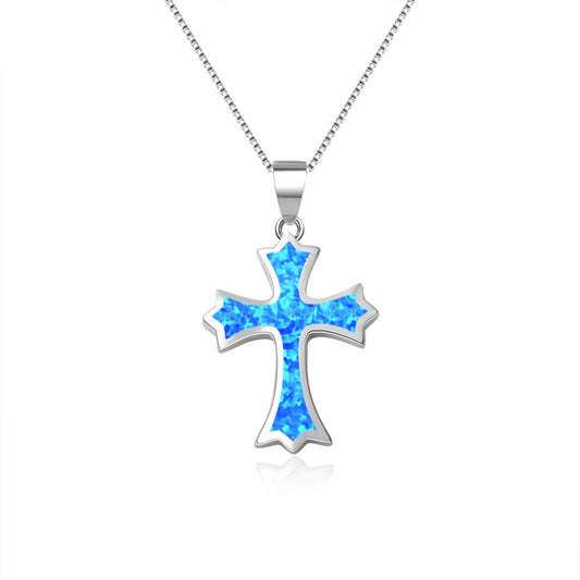 Cross Pendant Necklace Aobao Opal Inlaid Fashion Jewelry