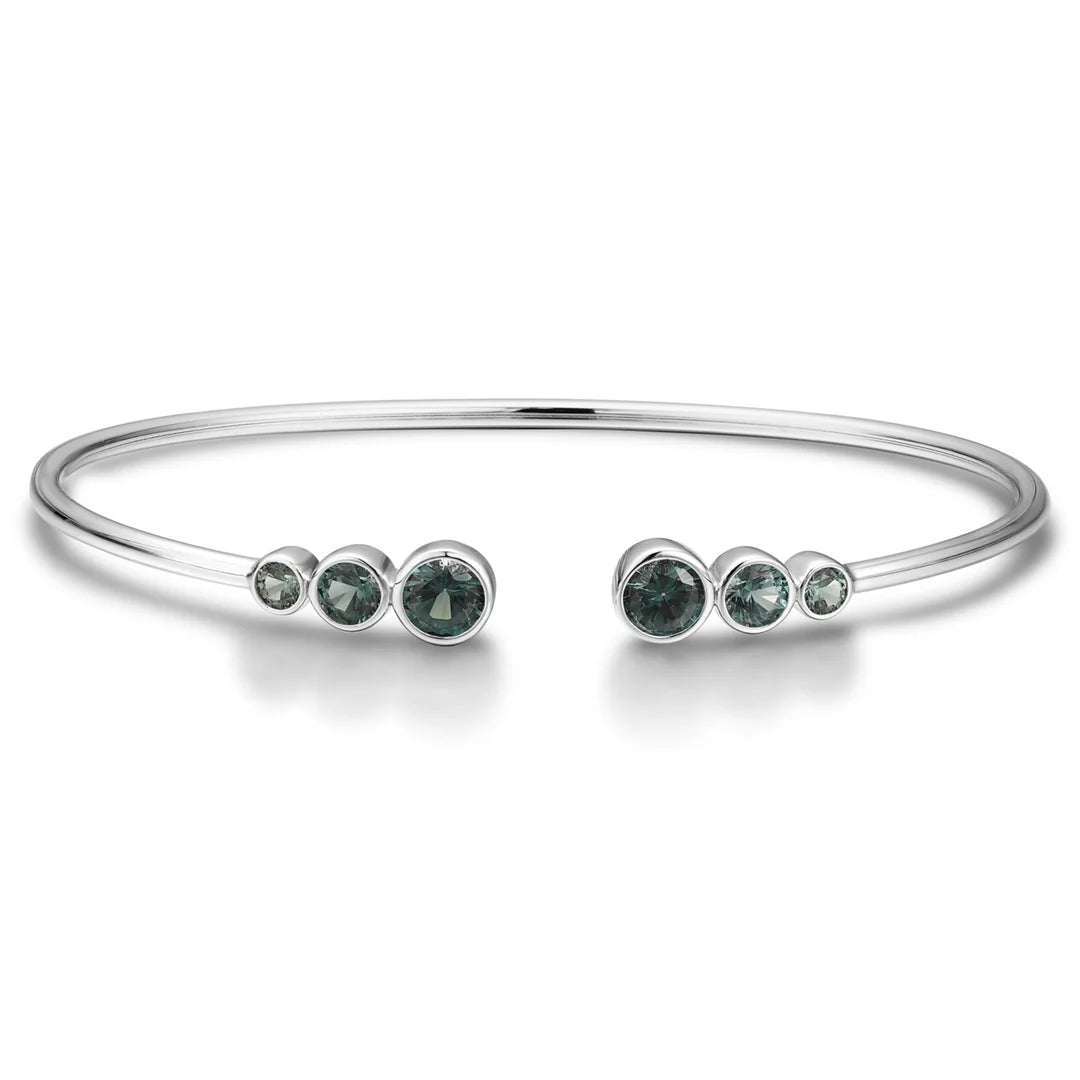 Gemfiori 925 Sterling Silver Bracelets for Women Lab Grown Colorful Sapphire Simple Design Silver Bangles Daily Wear Accessories Gifts