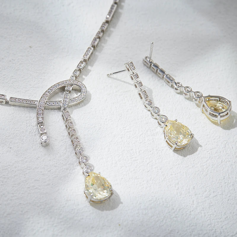 High End Design Sense, Niche, Light Luxury, Super Sparkling Droplet Shaped Necklace, Earrings, Women's Dress Accessories