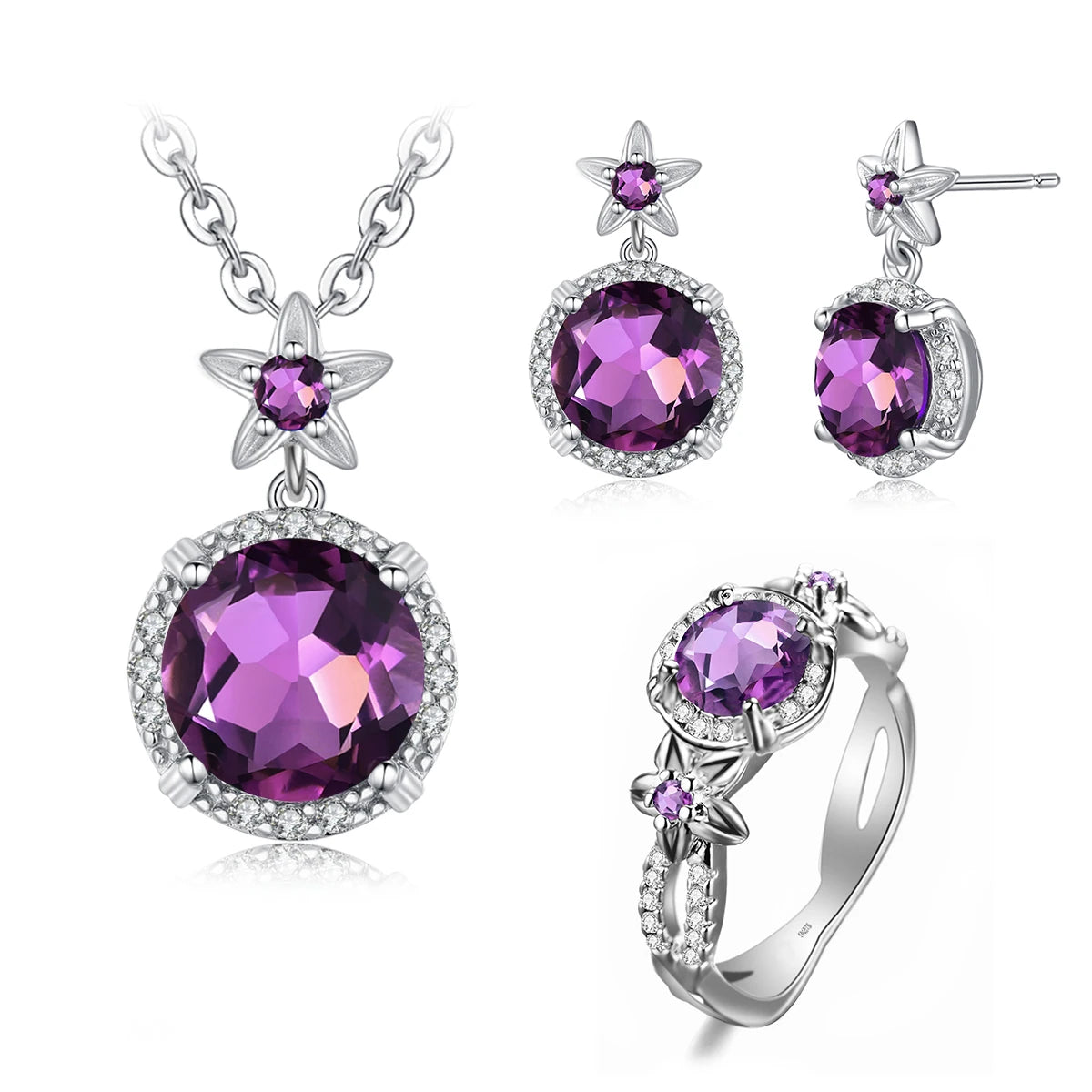 Szjinao Vintage Jewelry Manufacturer Women's Boho Flower Earrings and Pendant Set 925 Sterling Silver Emerald Engagement Style