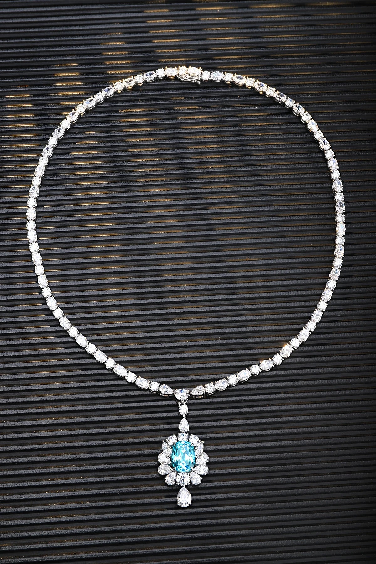 Gemfiori S925 Silver Luxury Lab Created Gemstone Necklace High Quality Women's Cubic Zirconia Lab Grown Paraiba Pendant Necklace