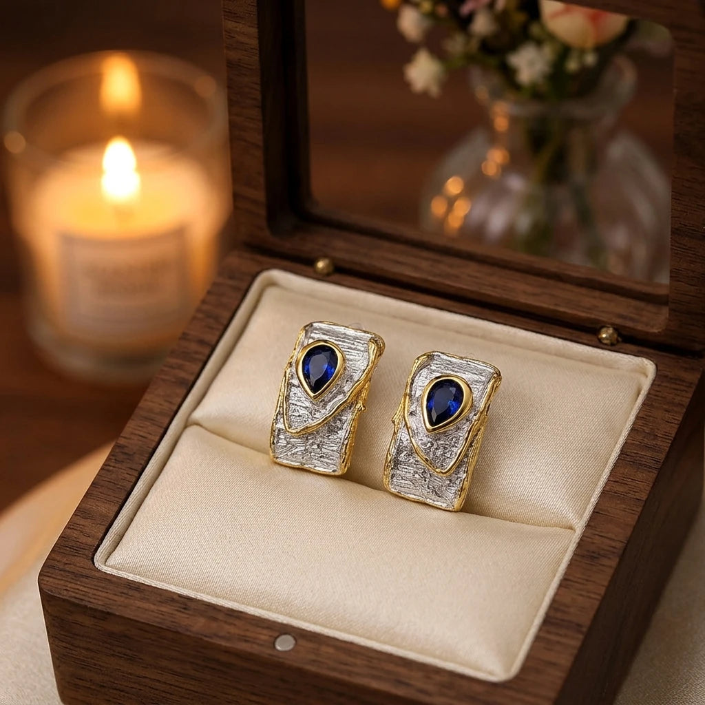 Afro 925 Sterling Silver Classic Blue Spinel Charm Earrings for Women-Wedding & Party Gift