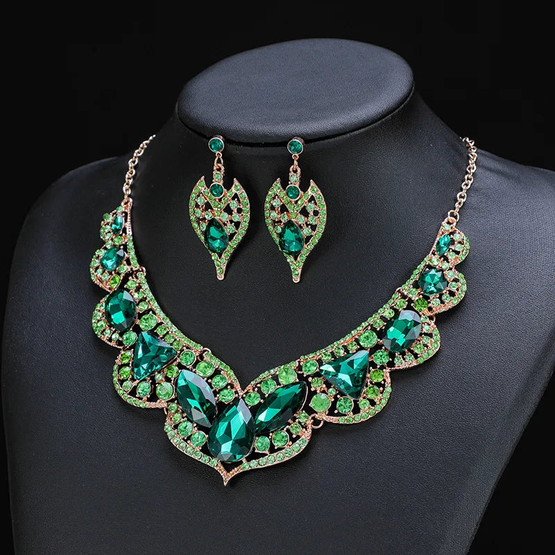 Austrian Crystal Marquise Flower Necklace & Earrings Jewellery Set | Bridal Banquet Fashion Set
