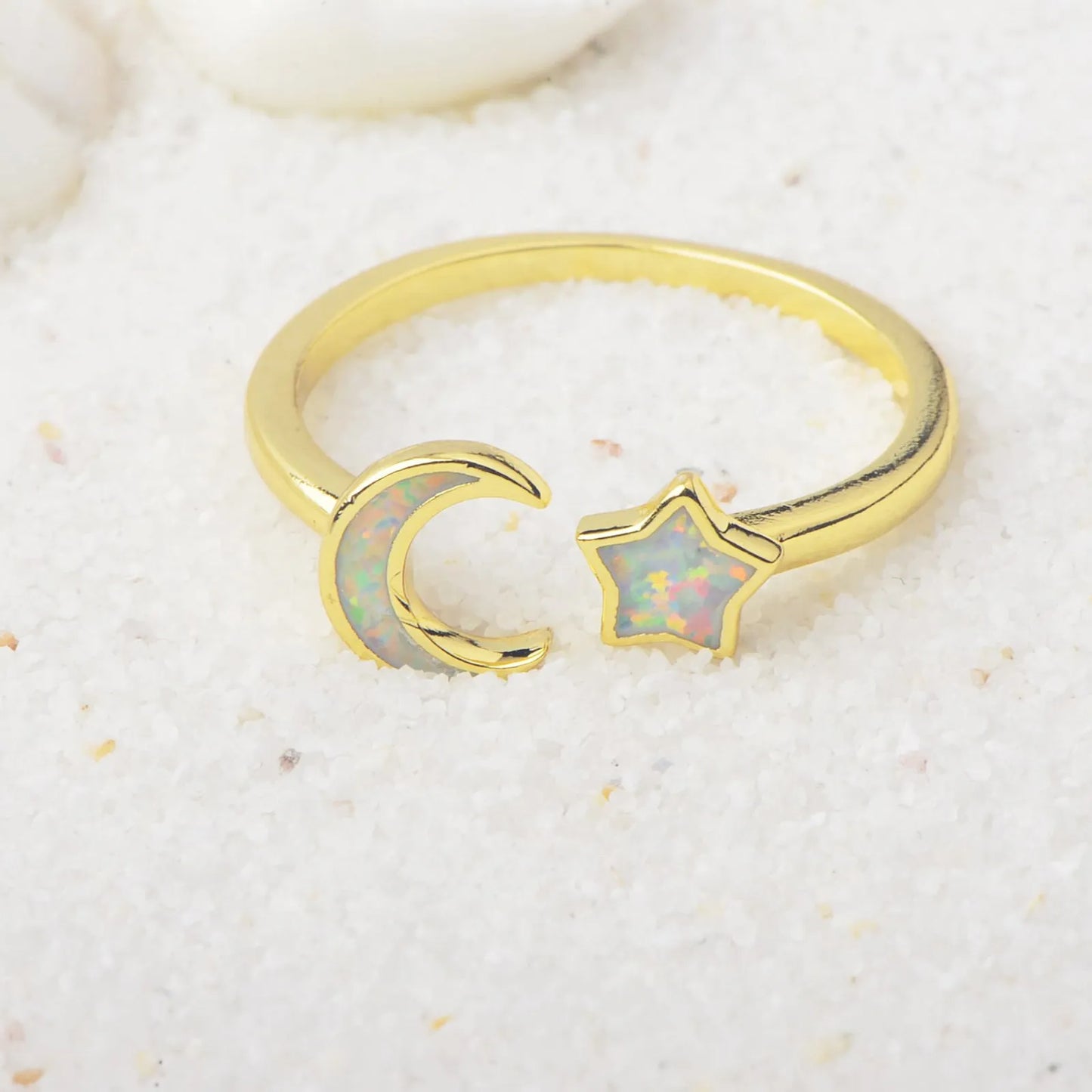 Modern Brass Minimalist Ocean Opal Ring-Hawaiian Star Moon Design Women's Eternity Band for Party Anniversary Bulk Jewelry
