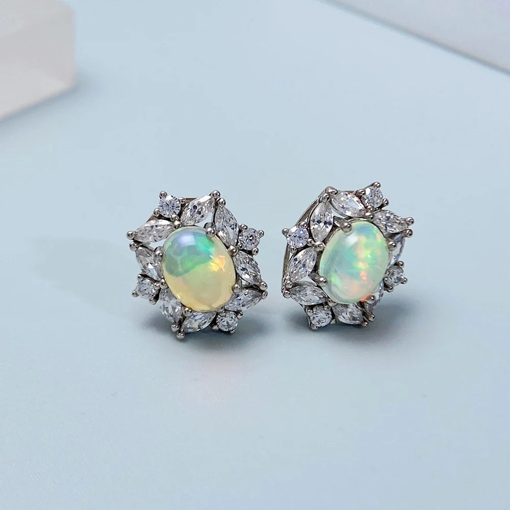 Gioiellieri Natural Opal Stud Earrings S925 Sterling Silver Jewelry for Women Fine Jewelry Wedding Gift Fashion Accessories Gemstones 925