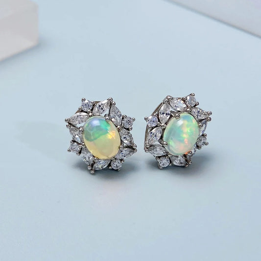 Gioiellieri Natural Opal Stud Earrings S925 Sterling Silver Jewelry for Women Fine Jewelry Wedding Gift Fashion Accessories Gemstones 925