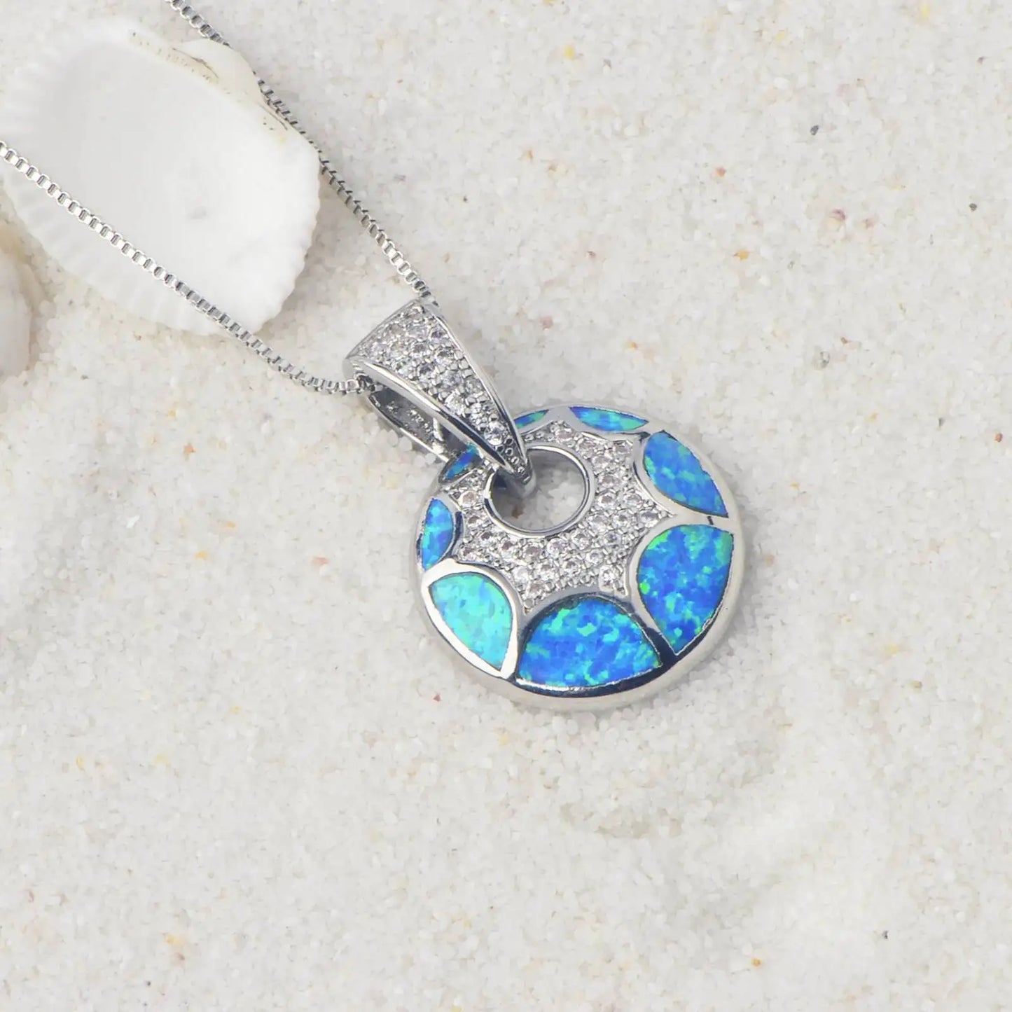 Artisan Blue Opal Pendant - Silver Plated Round Hollow CZ-Embedded Jewelry for Women Wholesale