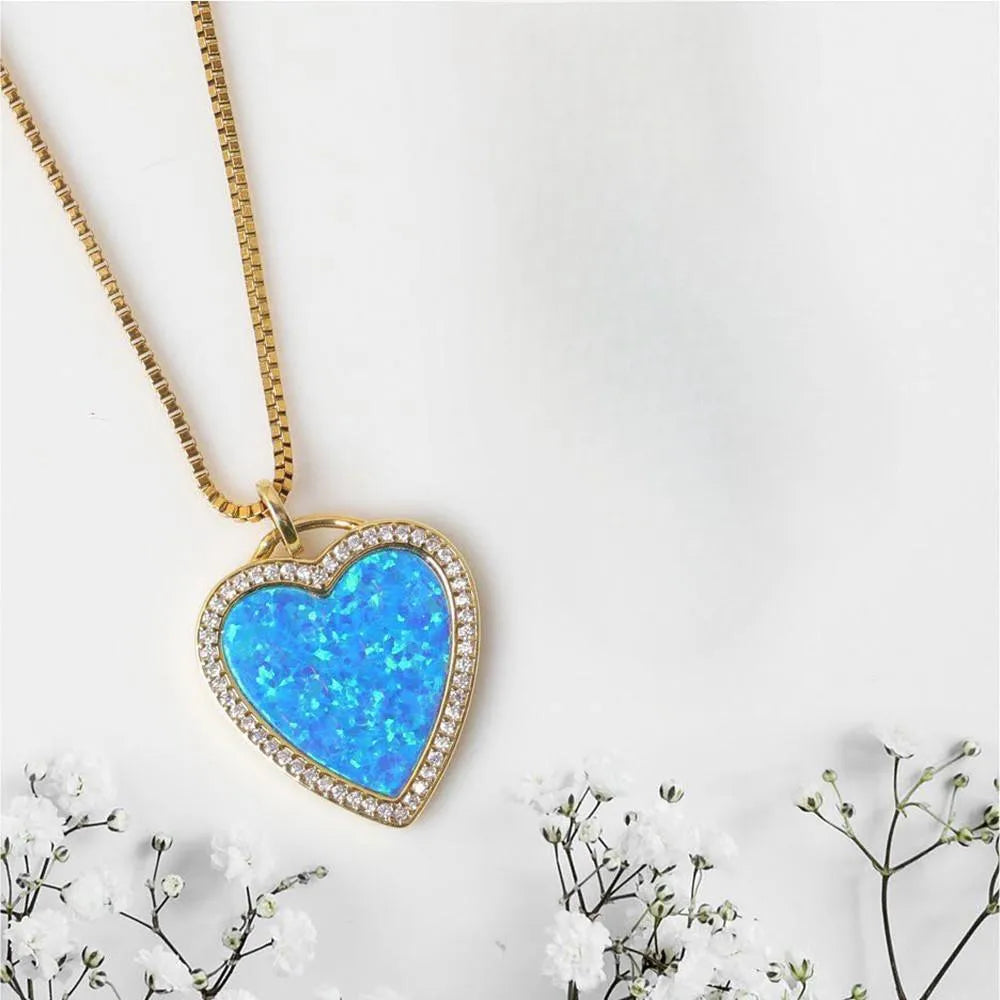 Classic Opal Love Heart Pendant Necklace Copper  Daily Fashion Jewelry for Her Aobao