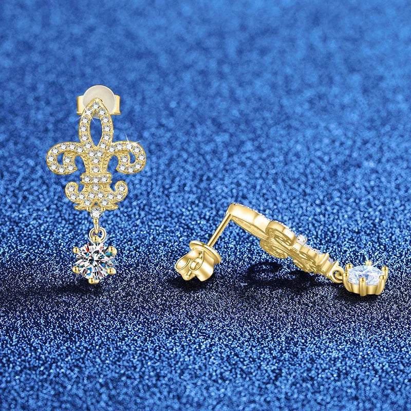 ArtistA Regal Fleur-de-lis Coordinating Moissanite Jewelry Set 925 Sterling Silver GRA Certified Non-Reactive All-Day Wear for Women