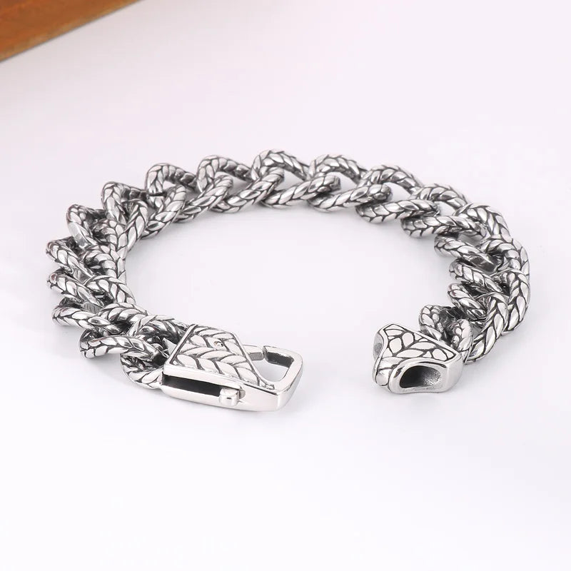 REBEL 225mm Men Punk Stainless Steel Serpentine Cuban Links Bracelet