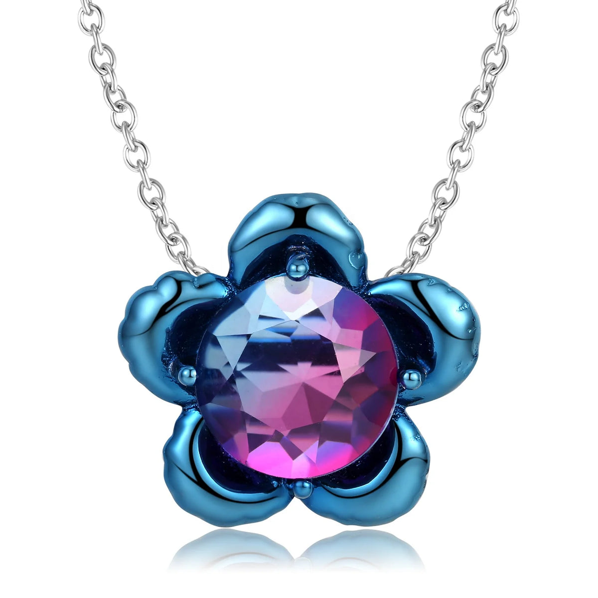 S&S Flower & Heart Crystal 925 Silver Pendant | Zircon Charm Necklace Accessory | S&S Collection