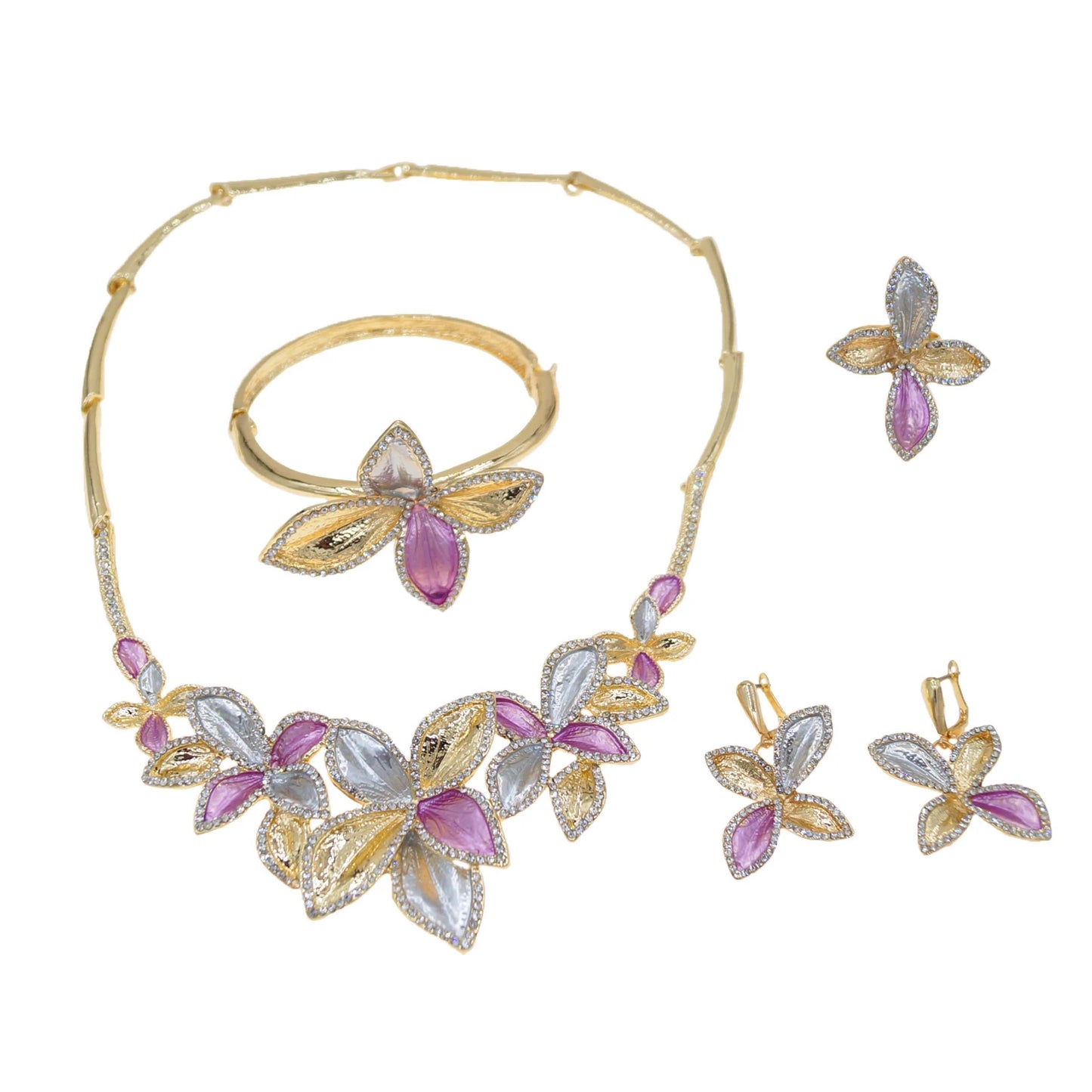 Zhuerrui Fashion Elegant Jewelry Set New Diamond Inlaid Gemstone Flowers Girl's Coming-of-age Bride Wedding BraceletHN2400914